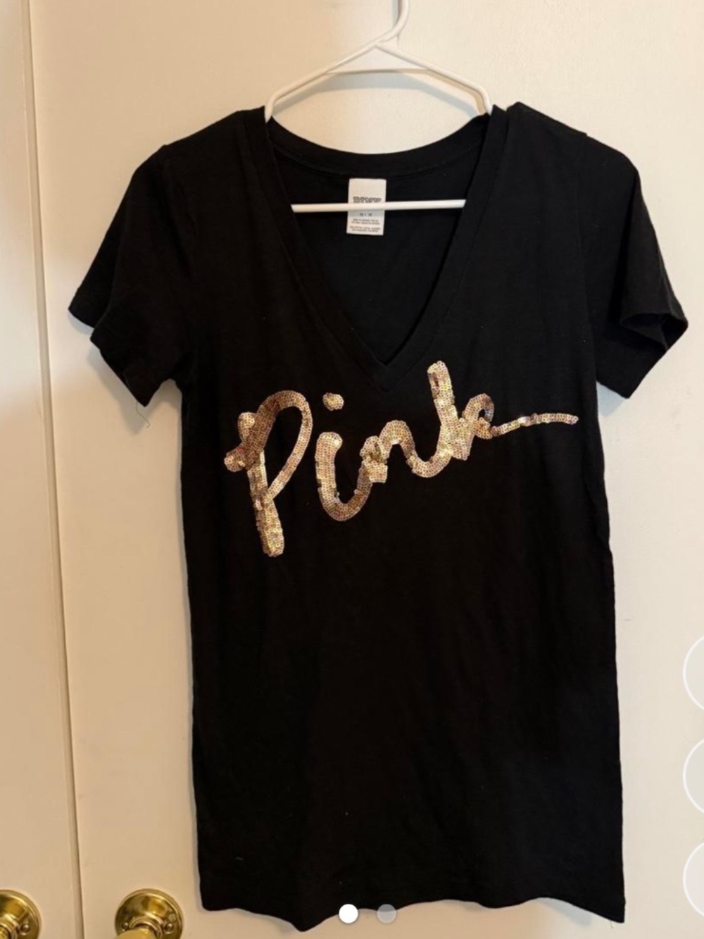 PINK Black Sequin V-Neck T-Shirt